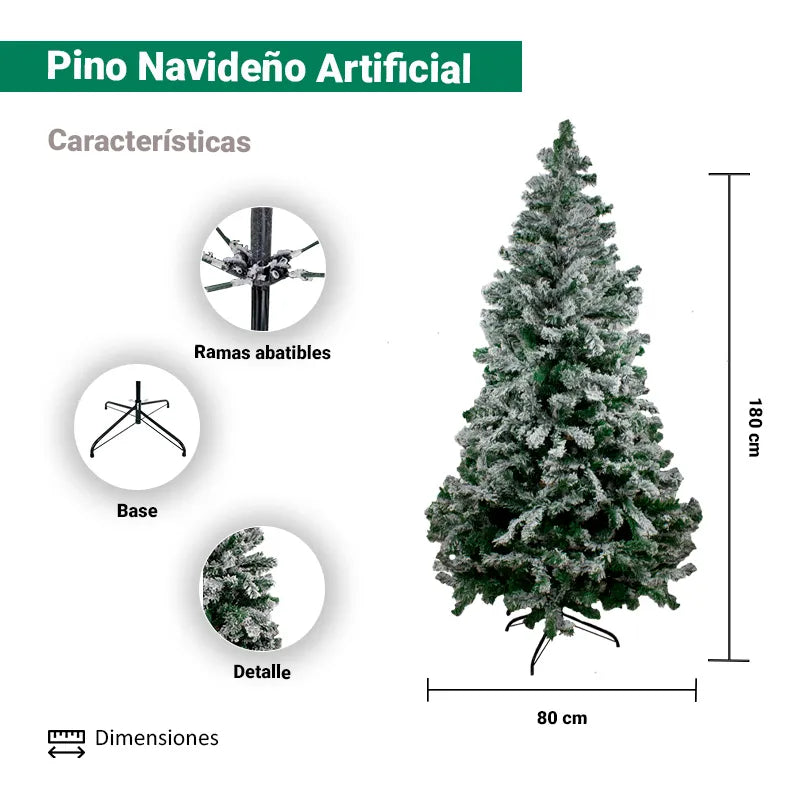Arbol de Navidad Color Verde Nevado Ramas Estrella 1.80 Mts